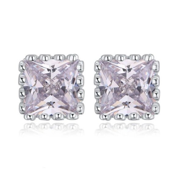 Jewelry - Square Stud Pure Zircon Filled 925 Silver Plated Classic Earrings, INDN8593